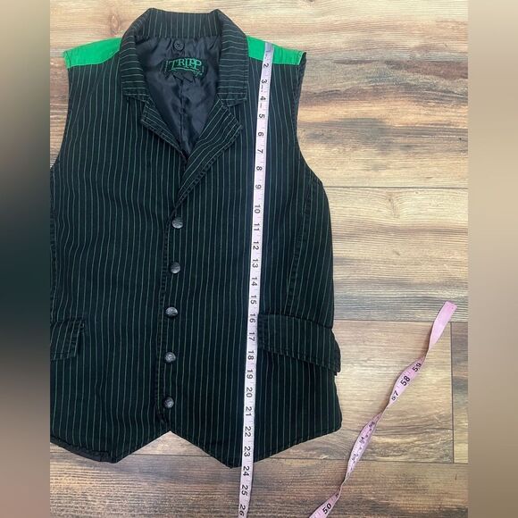 Y2K Tripp NYC black green pin striped men’s vest size small skull buttons goth - Picture 6 of 8